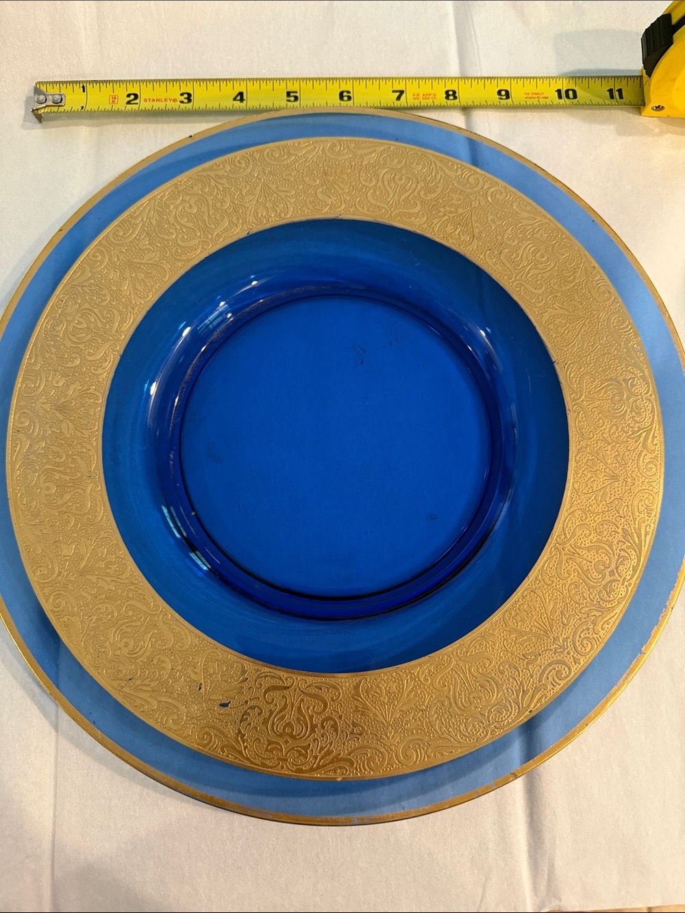 Cobalt Blue and Gold Decorative glass Plate - Elegant Dining Accent